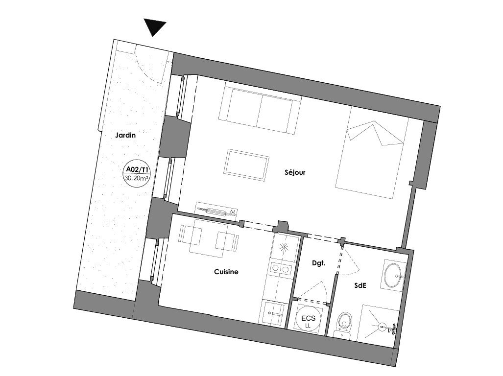T1 Bis meublé avec terrasse – Investissement locatif clé en main – Toulouse Rue de l’Industrie